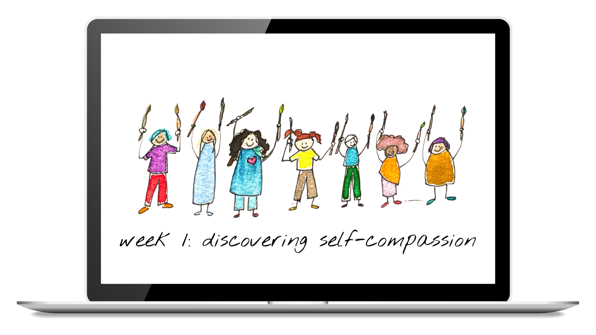 Everyday Self-Compassion Week 1 class shown on a laptop