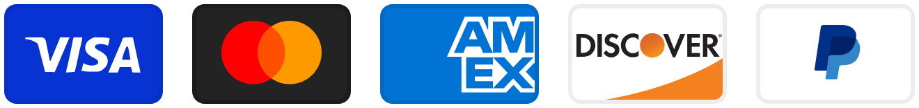Visa, Mastercard, Amex, Discover, PayPal