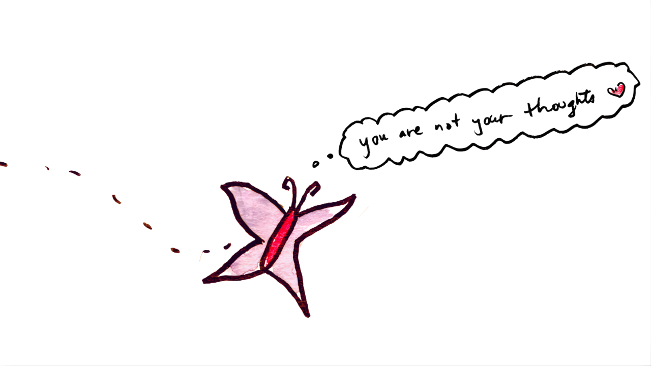 Illustration of a butterfly with the words “You are not your thoughts.”