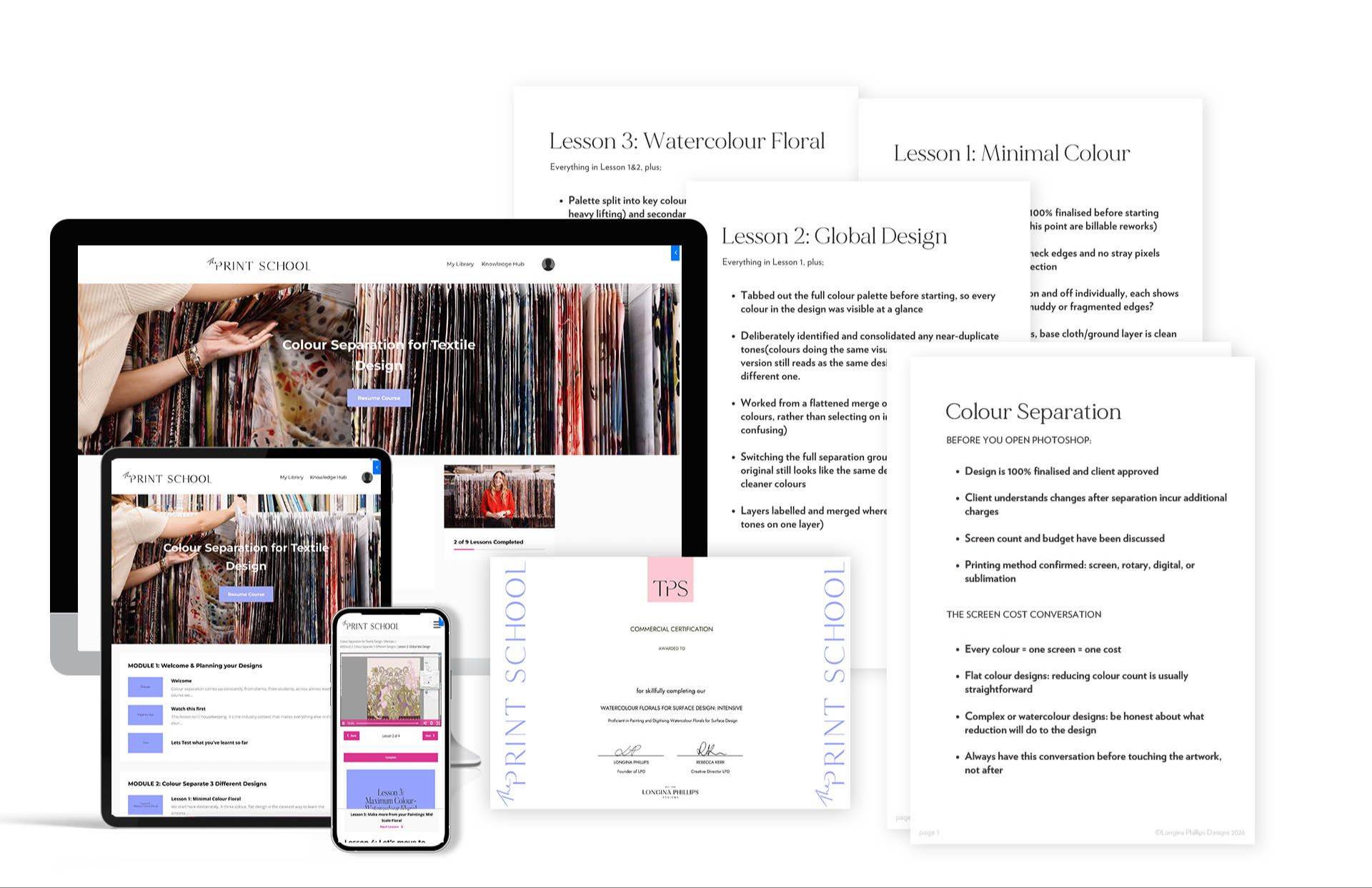Screenshot of the course inclusions on different screens