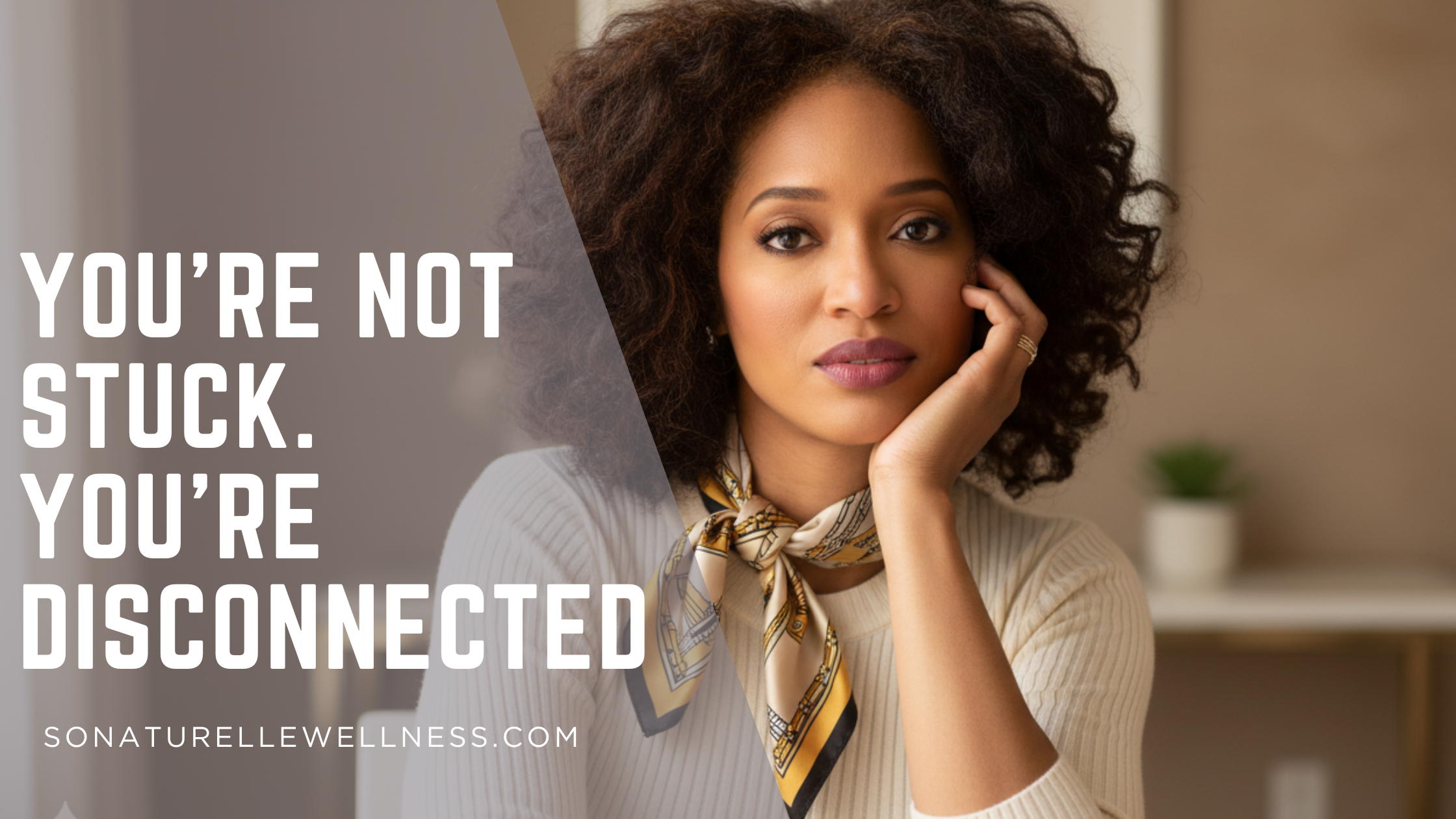 Woman feeling stuck, having a moment of pause, hand on chin in reflection. 