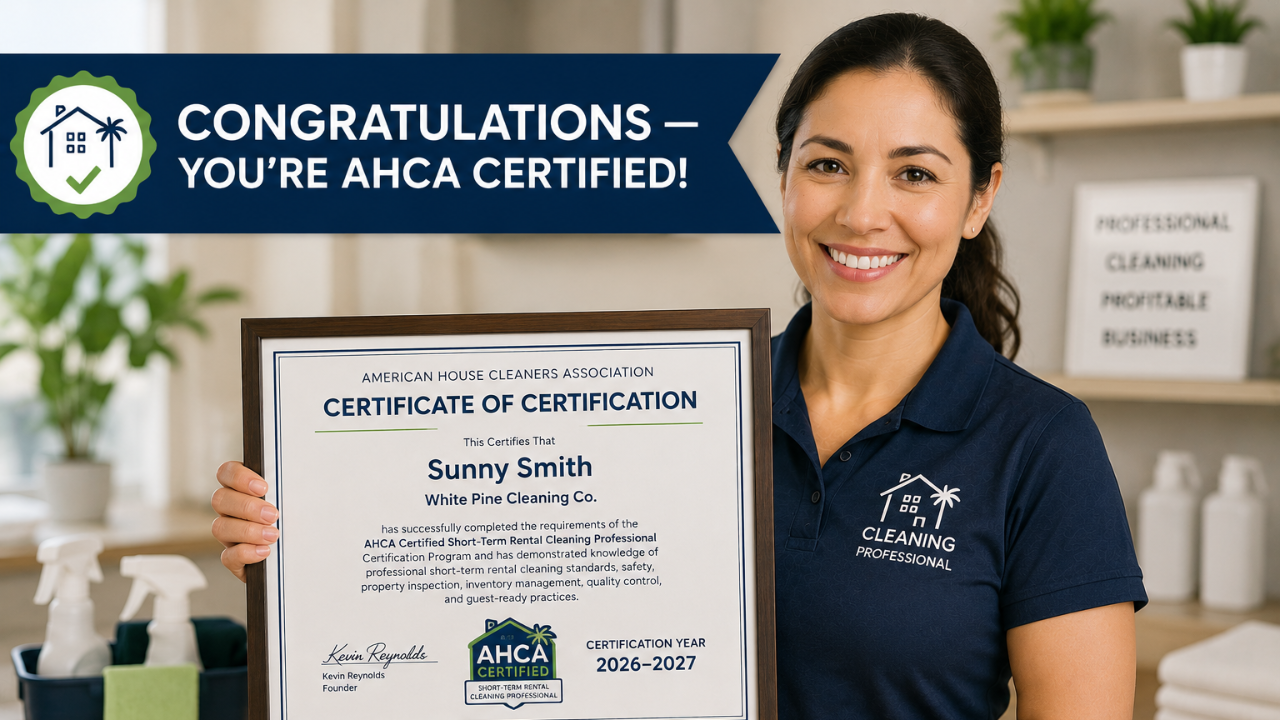 AHCA short-term rental cleaning certification for professional vacation rental cleaners