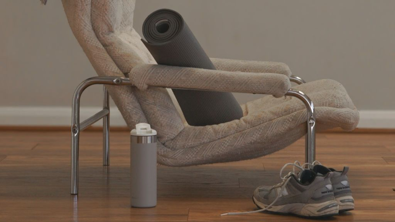 Wellness lifestyle setup with yoga mat and athletic shoes