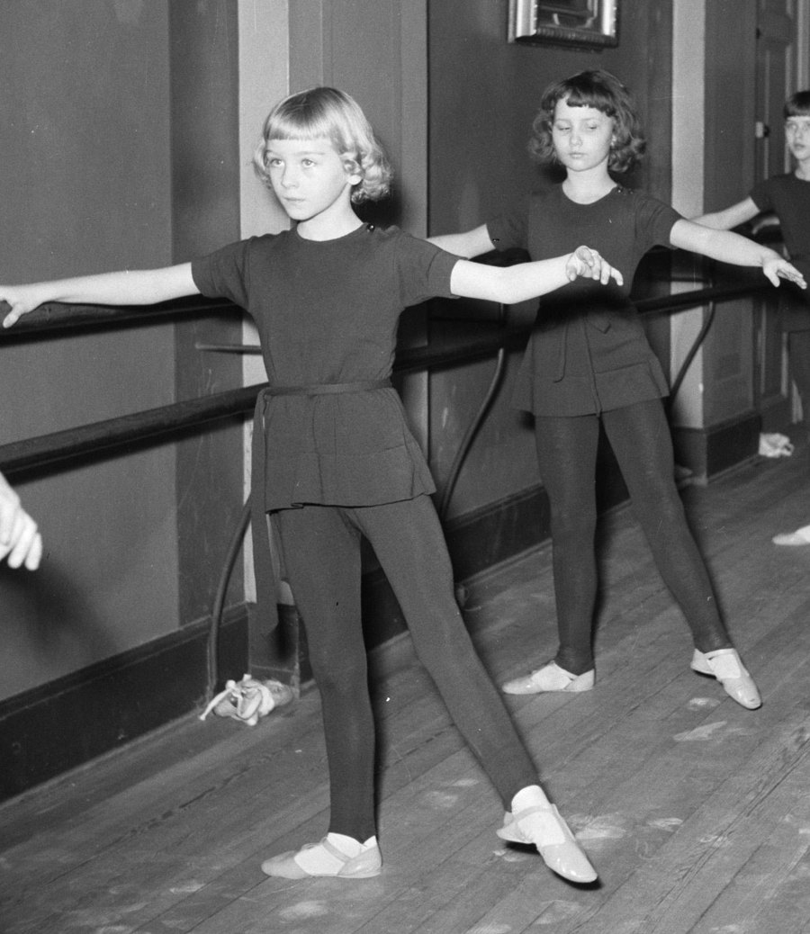 Girls practising at the ballet barre