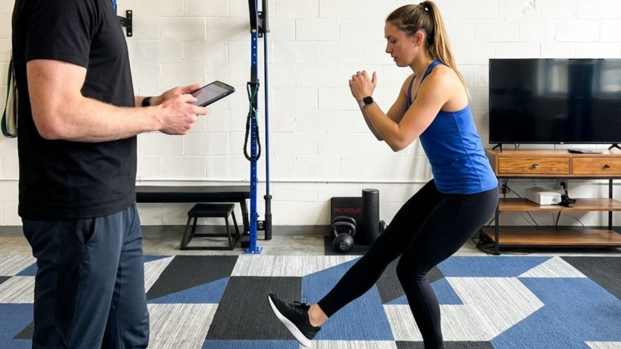 Patient working with a provider at a performance physical therapy clinic in Decatur, GA during a movement assessment