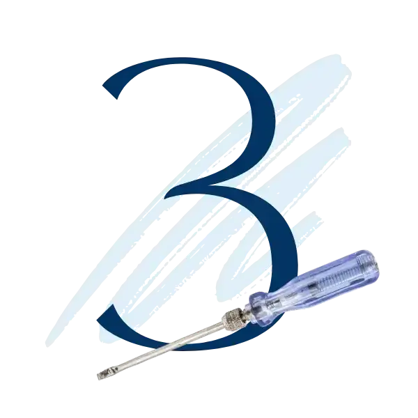 Large number three with a screwdriver, introducing how strategic visual branding can connect different services, programs and materials into a recognizable branded ecosystem.