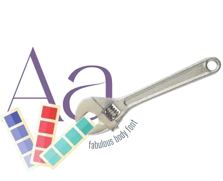 An adjustable wrench rests across colorful paint swatches beside stylized typography, symbolizing the combination of practical strategy and visual branding.