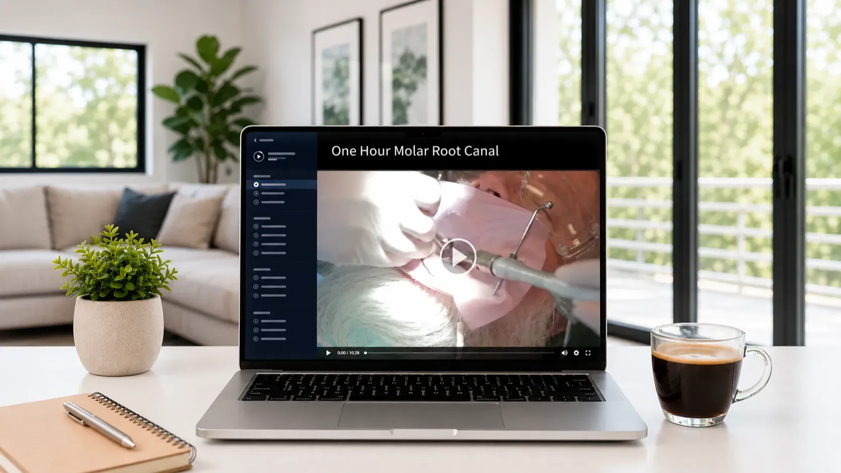 One Hour Molar Root Canal online course video displayed on a laptop