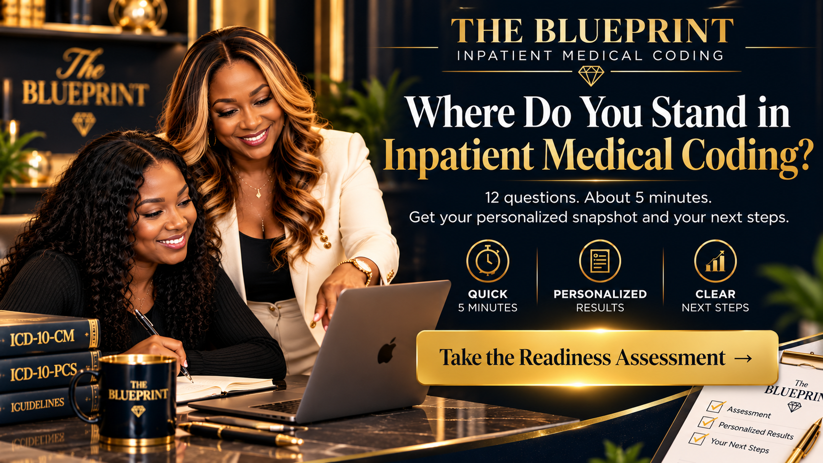 Coach Tash helping a student with The Blueprint Inpatient Coding Readiness Assessment