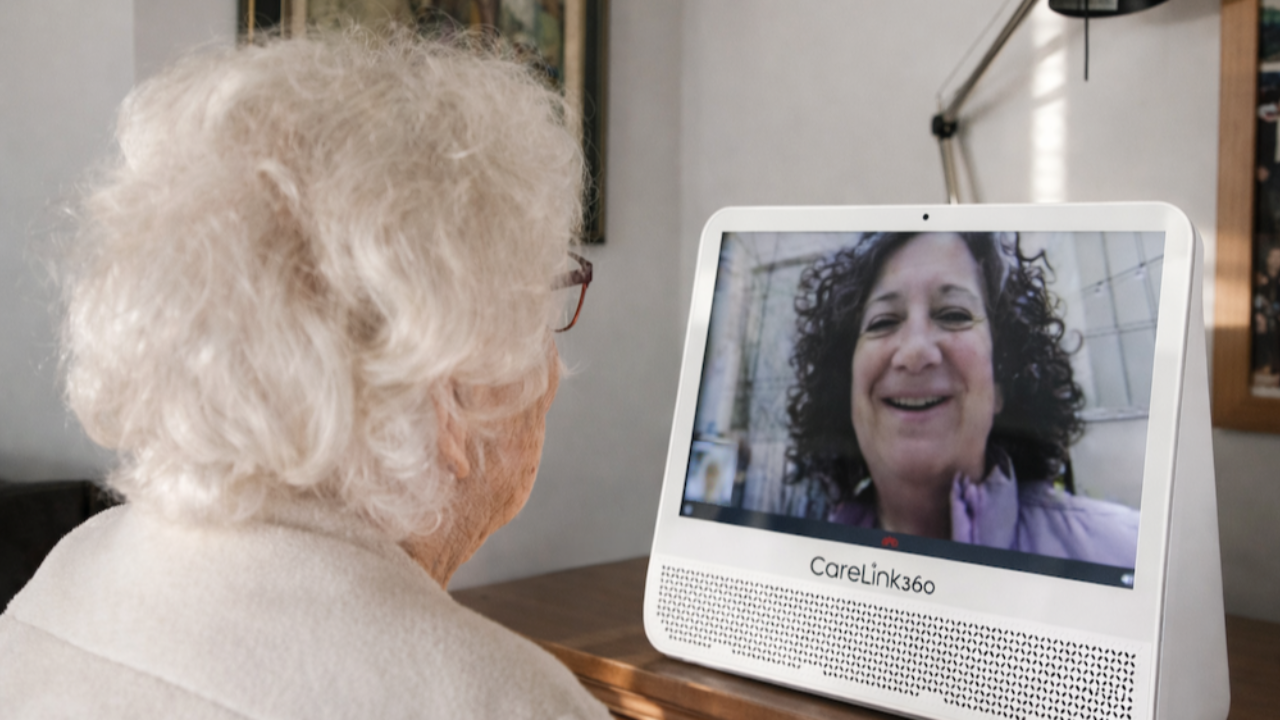 Older woman on video call with adult daughter