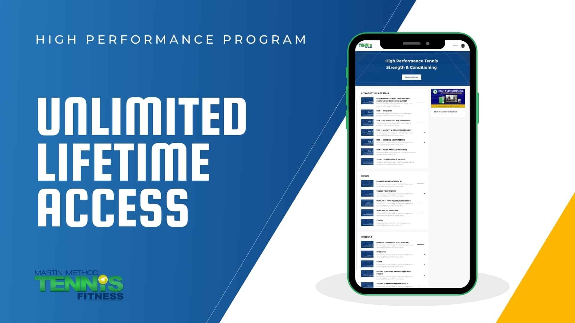 Lifetime access badge for Tennis Fitness programs