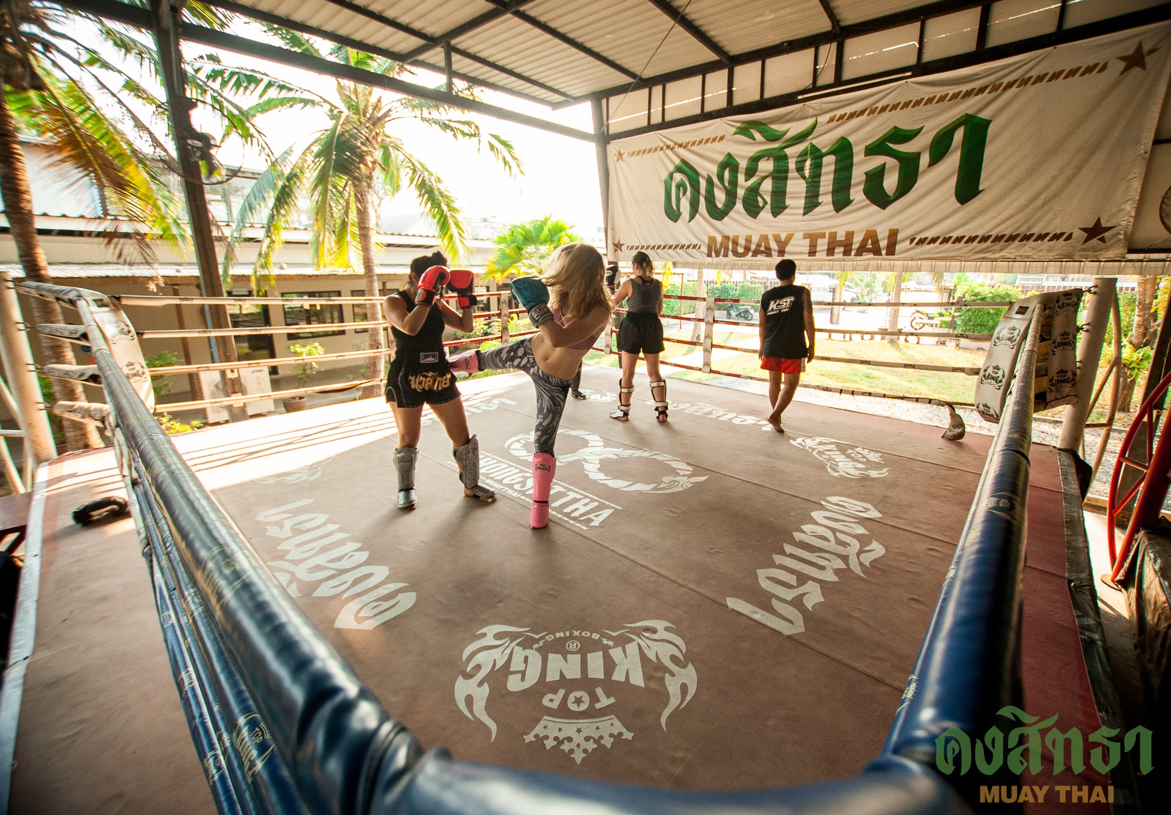 Retreat guests training in the ring at Khongsittha Muay Thai