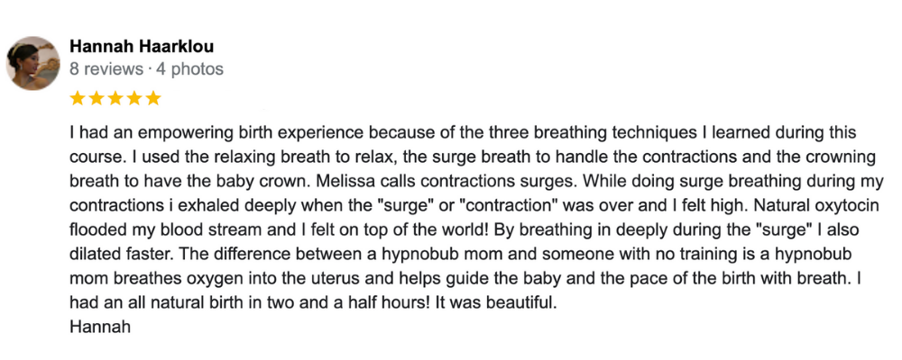 Hypnobubs Review - Hannah Haarklou (Google Review)