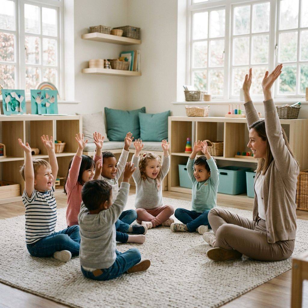Children stretching together in a nursery yoga session