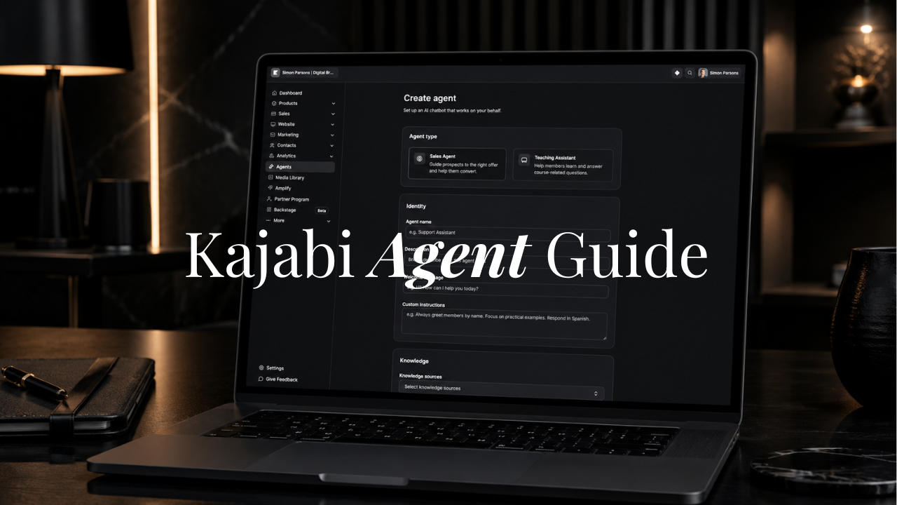 Kajabi Agent setup screen shown on a laptop