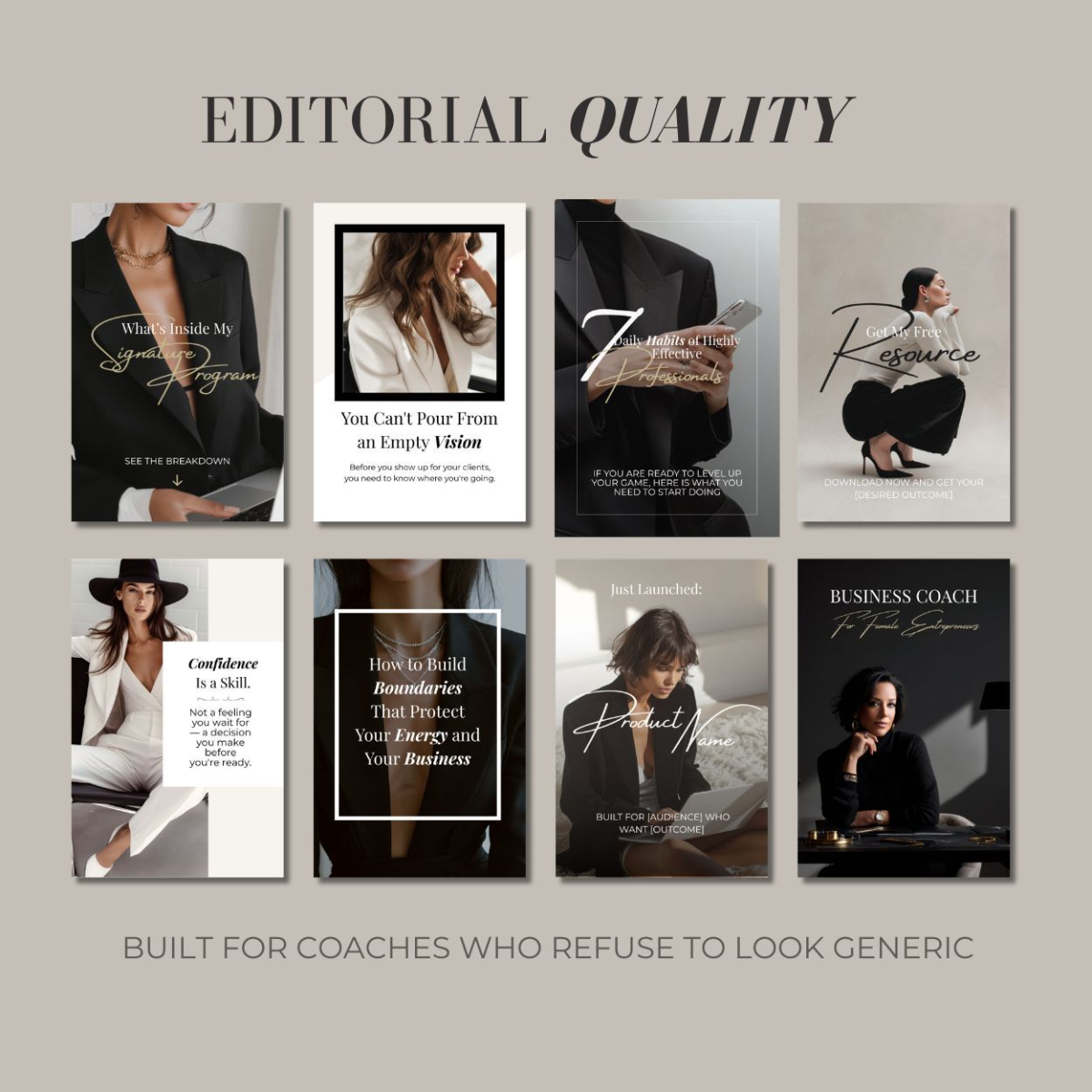Editorial quality Pinterest pin Canva templates for coaches built for female entrepreneurs who refuse to look generic