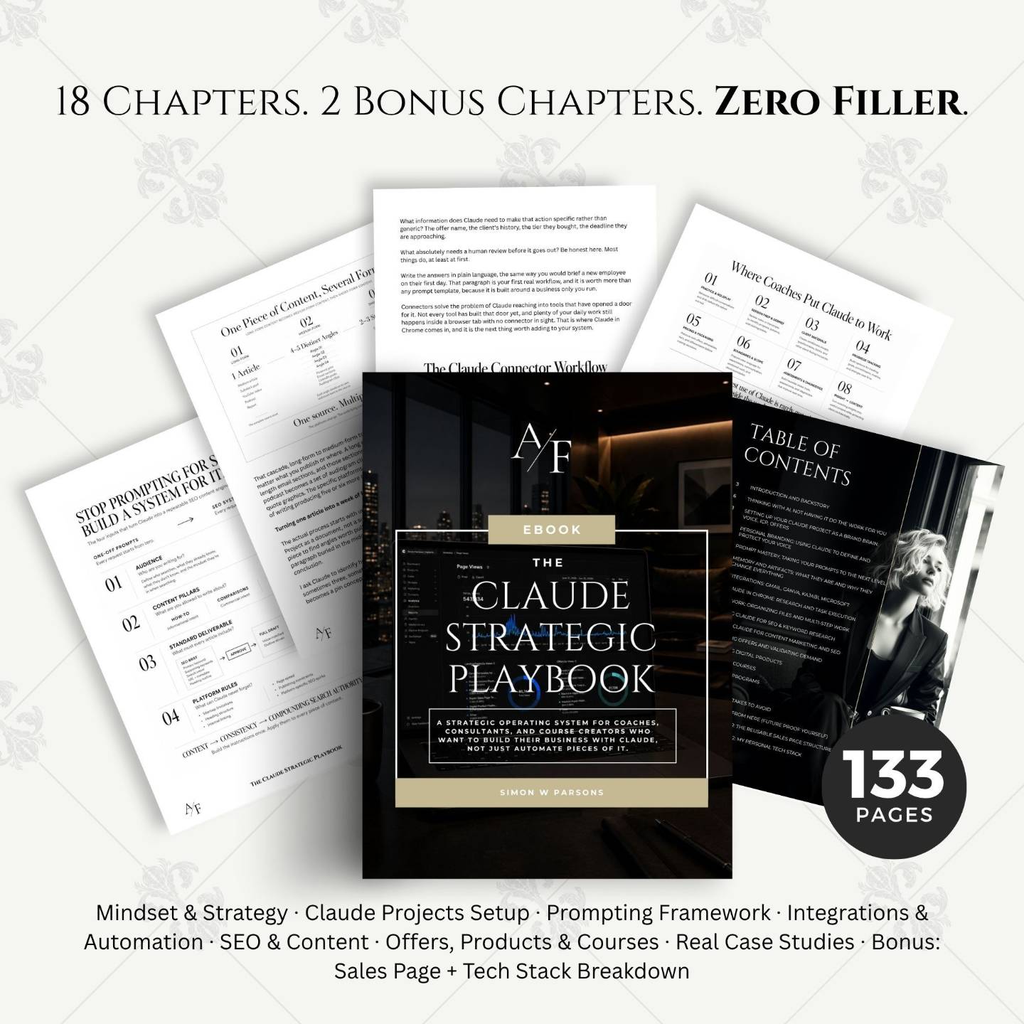 Flat lay of Claude AI strategic playbook for coaches & creators
