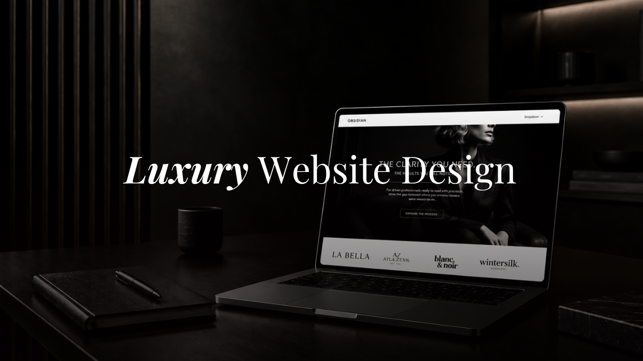 Obsidian luxury Kajabi website template on a Macbook