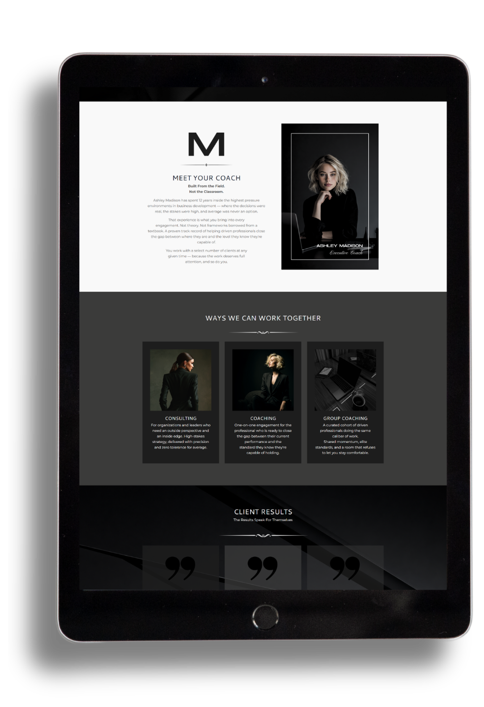 Obsidian Website Kajabi Template shown on an Ipad