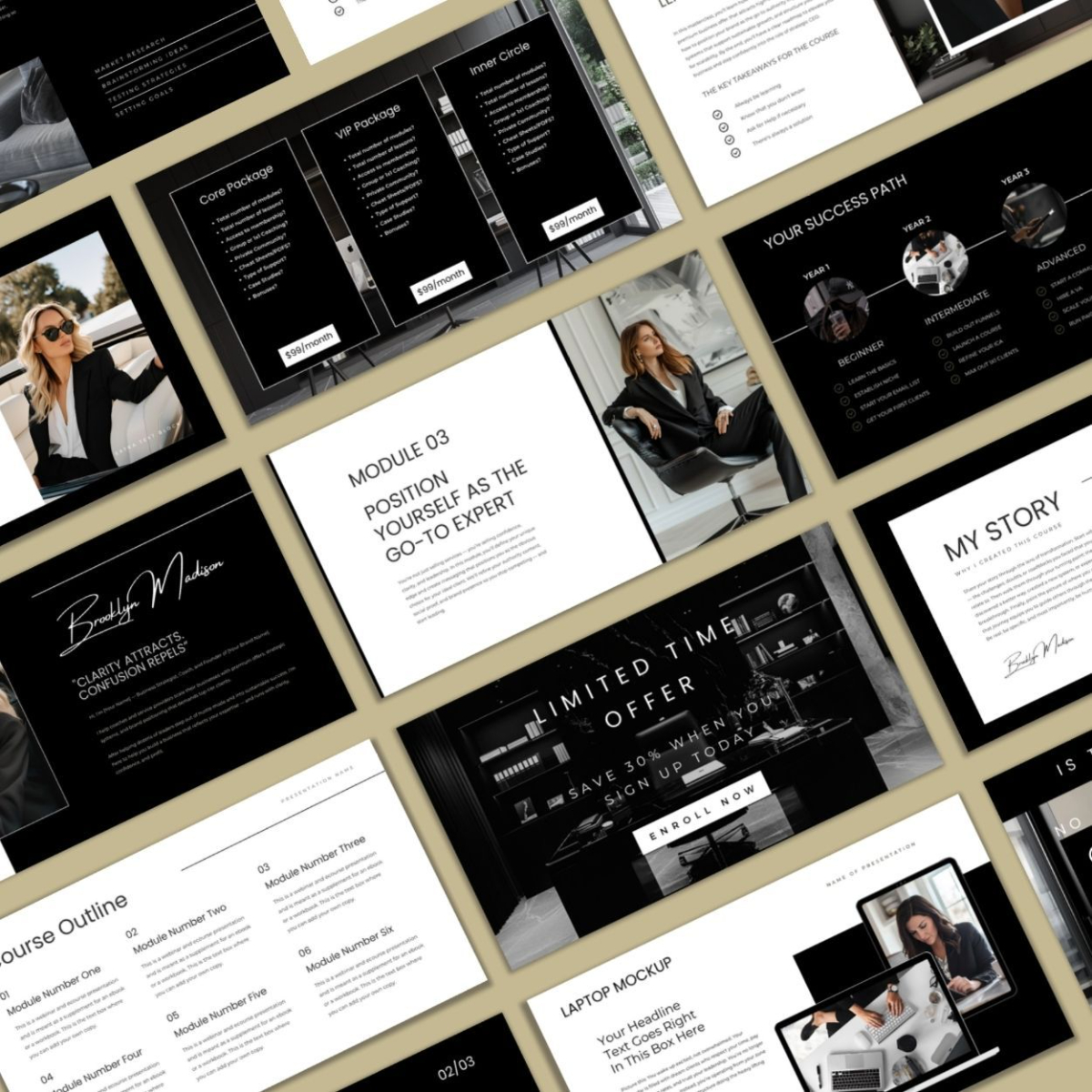 Executive Canva Webinar Slide Layouts in Neutral Tones – Executive Style Presentation for Online Coaches and Thought Leaders