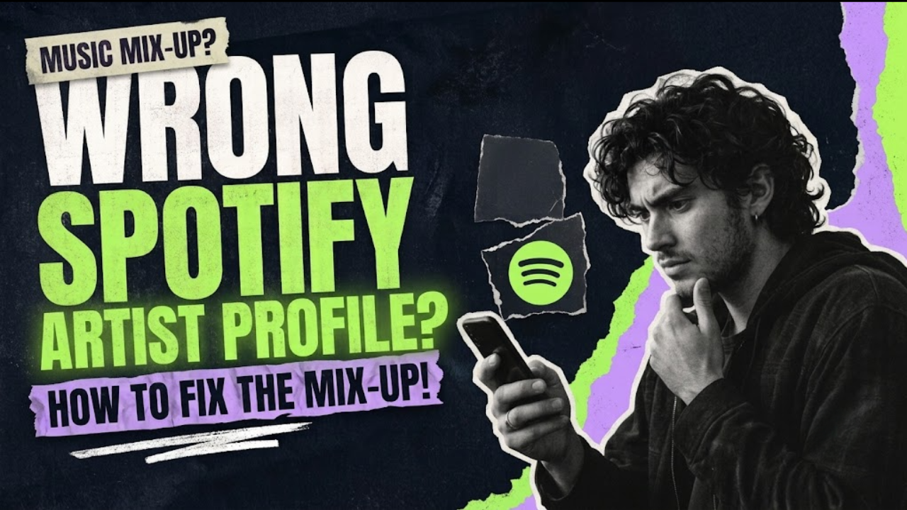 Illustration showing a music release being corrected from the wrong artist profile to the right one