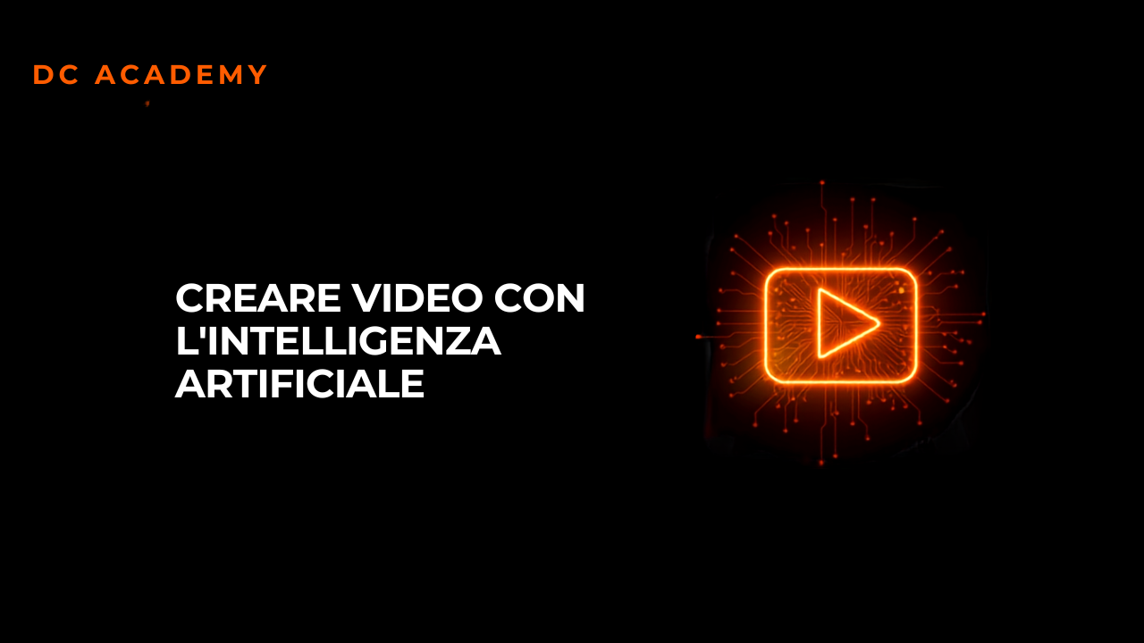 Cover DC Academy: creare video con l'intelligenza artificiale, pulsante play arancione