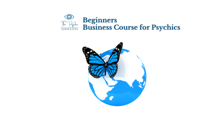 The Psychic Associates Beginners Business Course globe with a blue butterfly