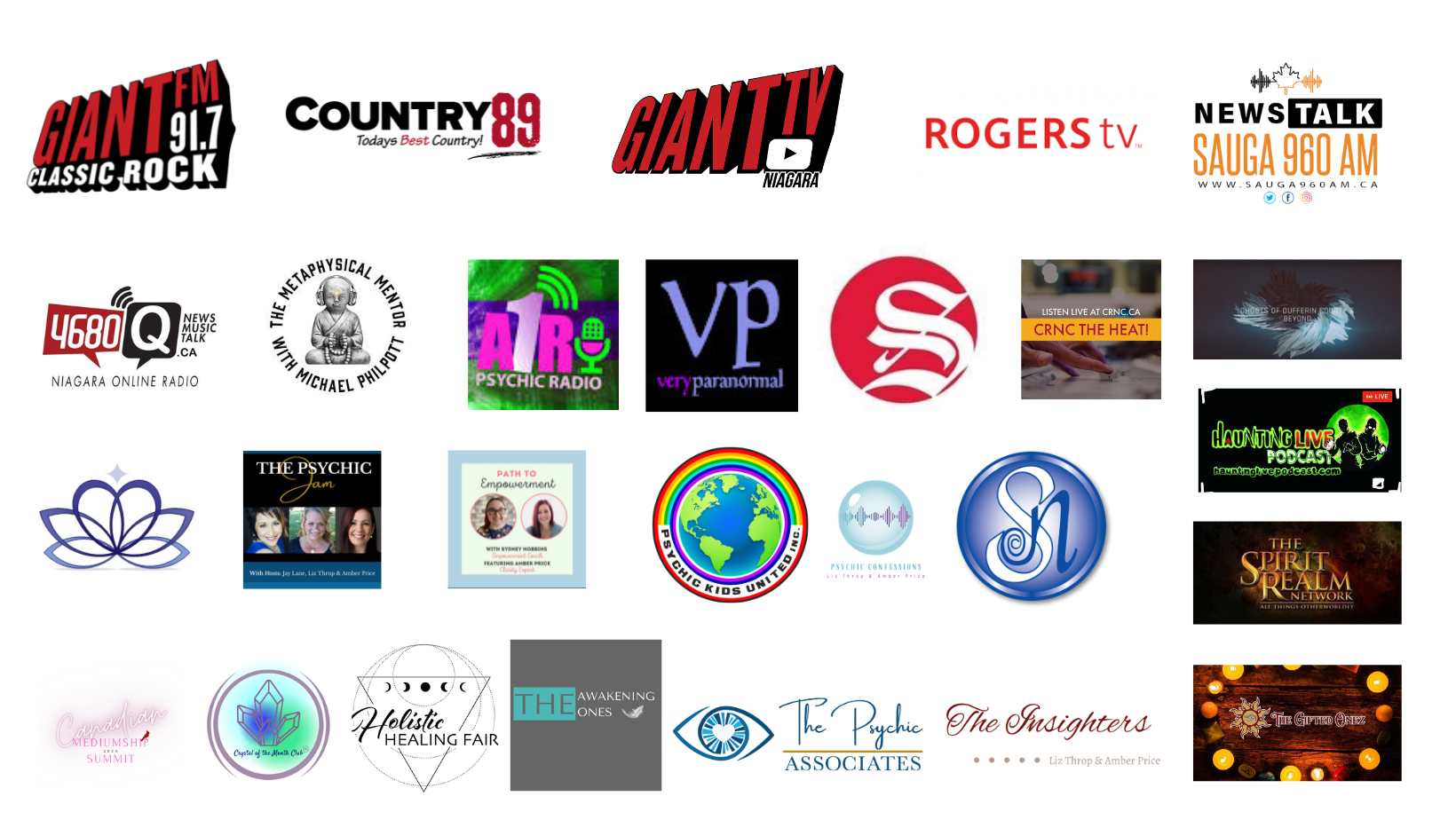 Collage of logos from media appearances