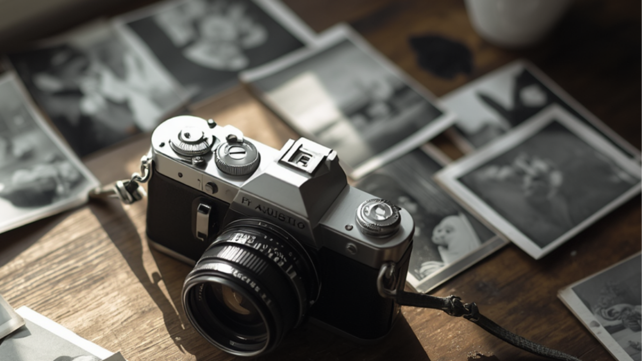 mom holding camera looking at photos feeling left out as a mom