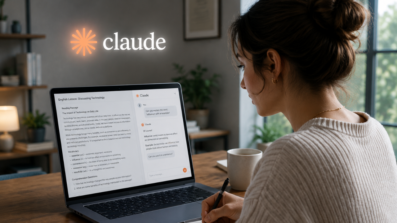 Woman learns English with AI-built tool