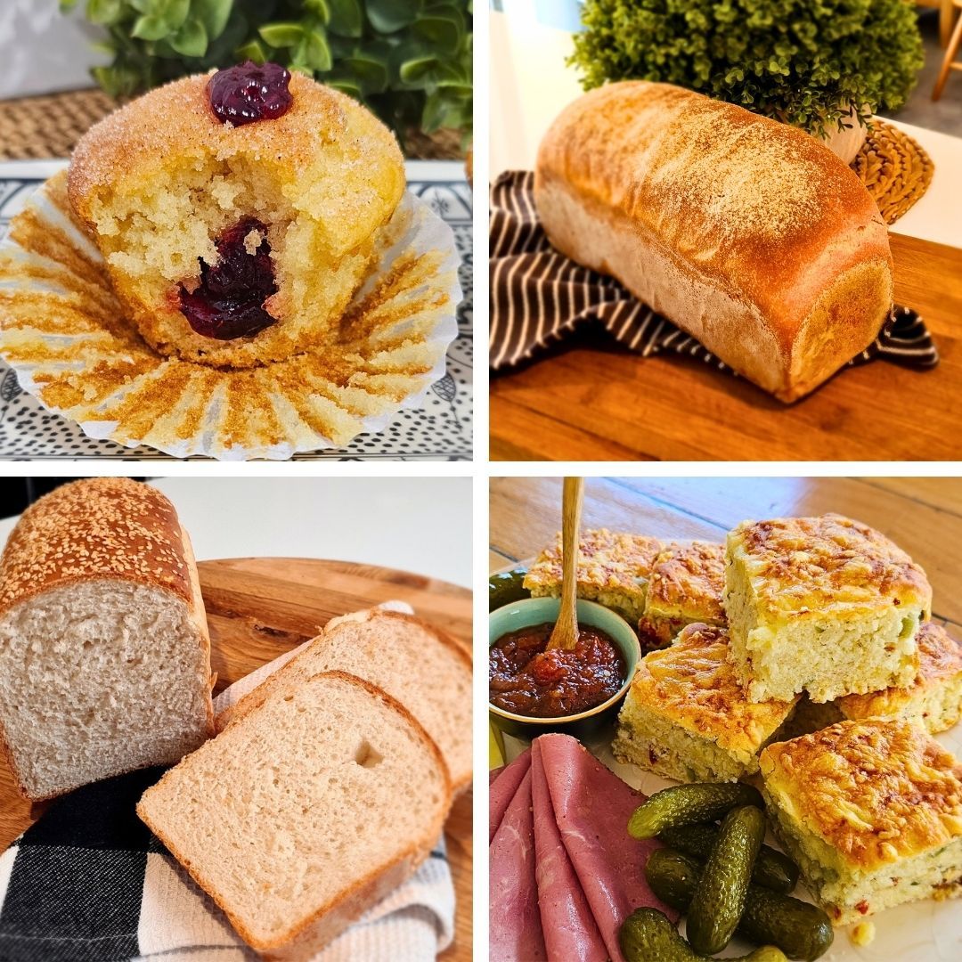 collage image of brownies bread and cookies