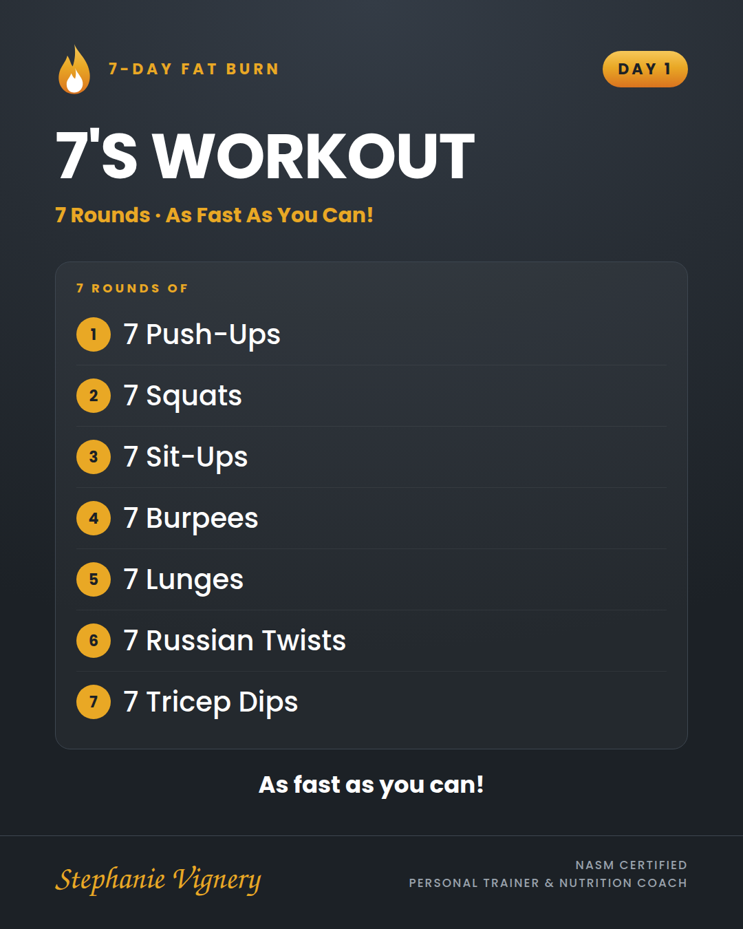 Day 1 workout card