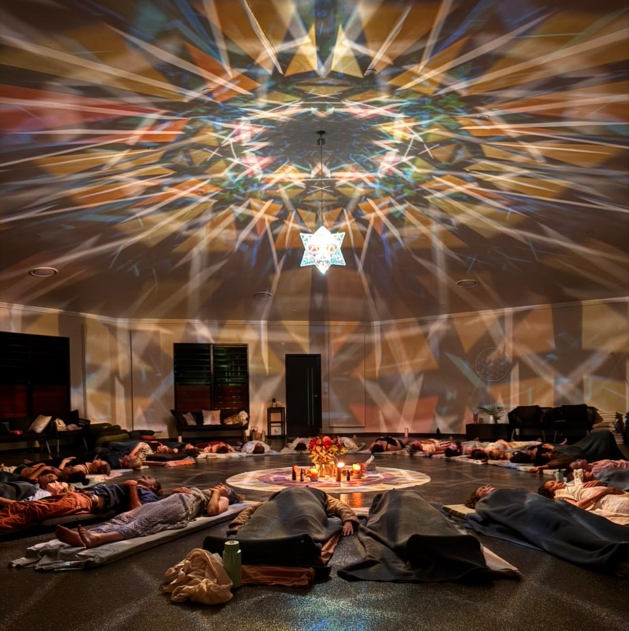 A breathwork group in session