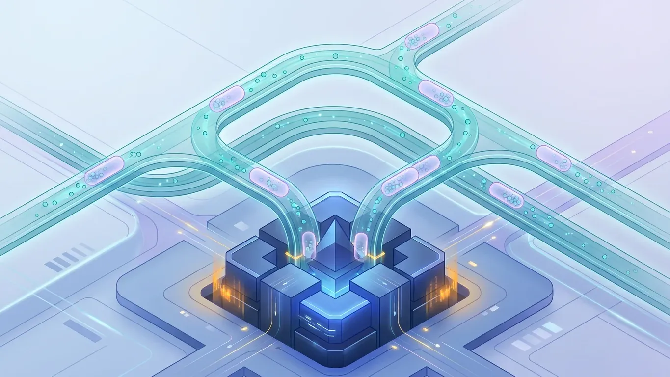 Ethereum gas fee mechanism showing transaction flows through blockspace and Layer 2 processing pathways
