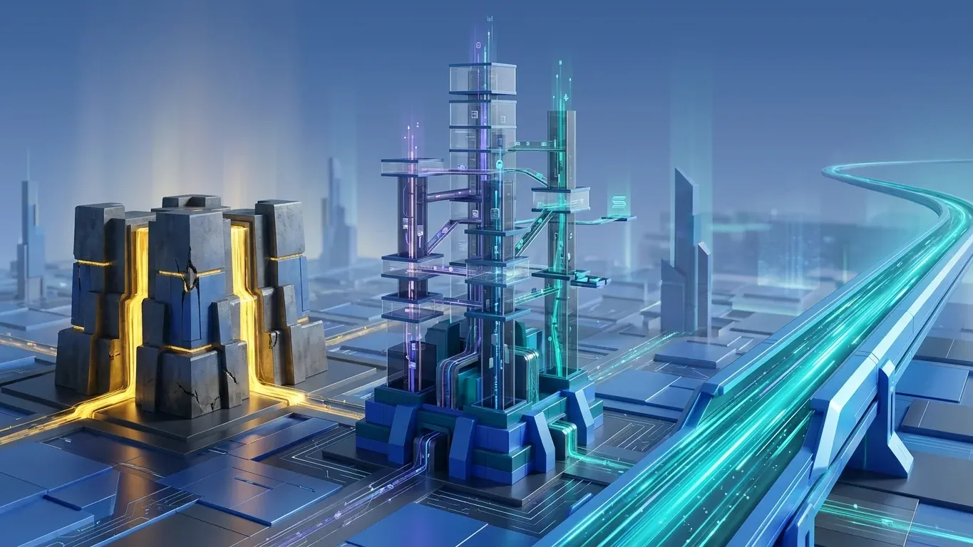 Solana blockchain architecture showing high-speed transaction rails, validator infrastructure, and network design tradeoffs in a futuristic digital system