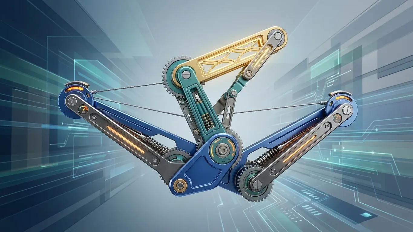 Illustration of the blockchain trilemma, showing the trade-off between decentralization, security, and scalability through a connected mechanical balance system