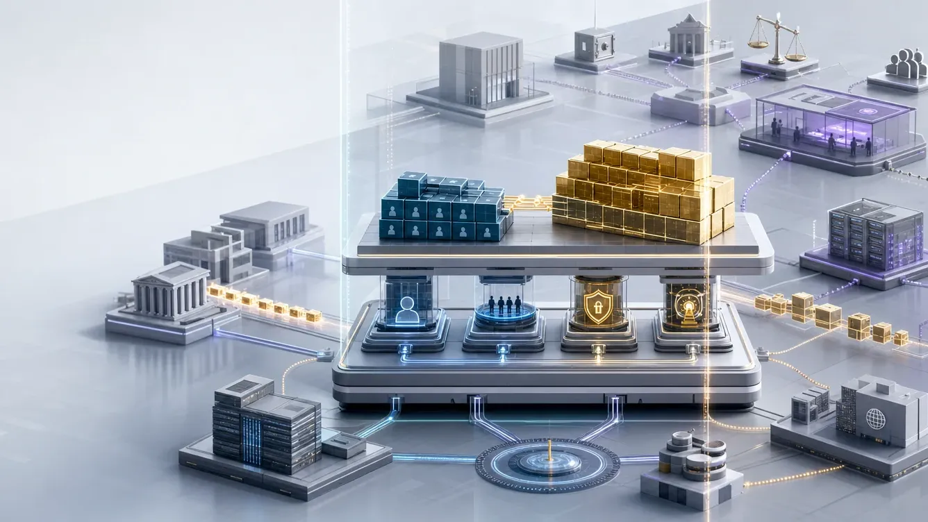 Balanced customer obligations and reserve assets on a four-support platform, showing the limited scope of proof of reserves.