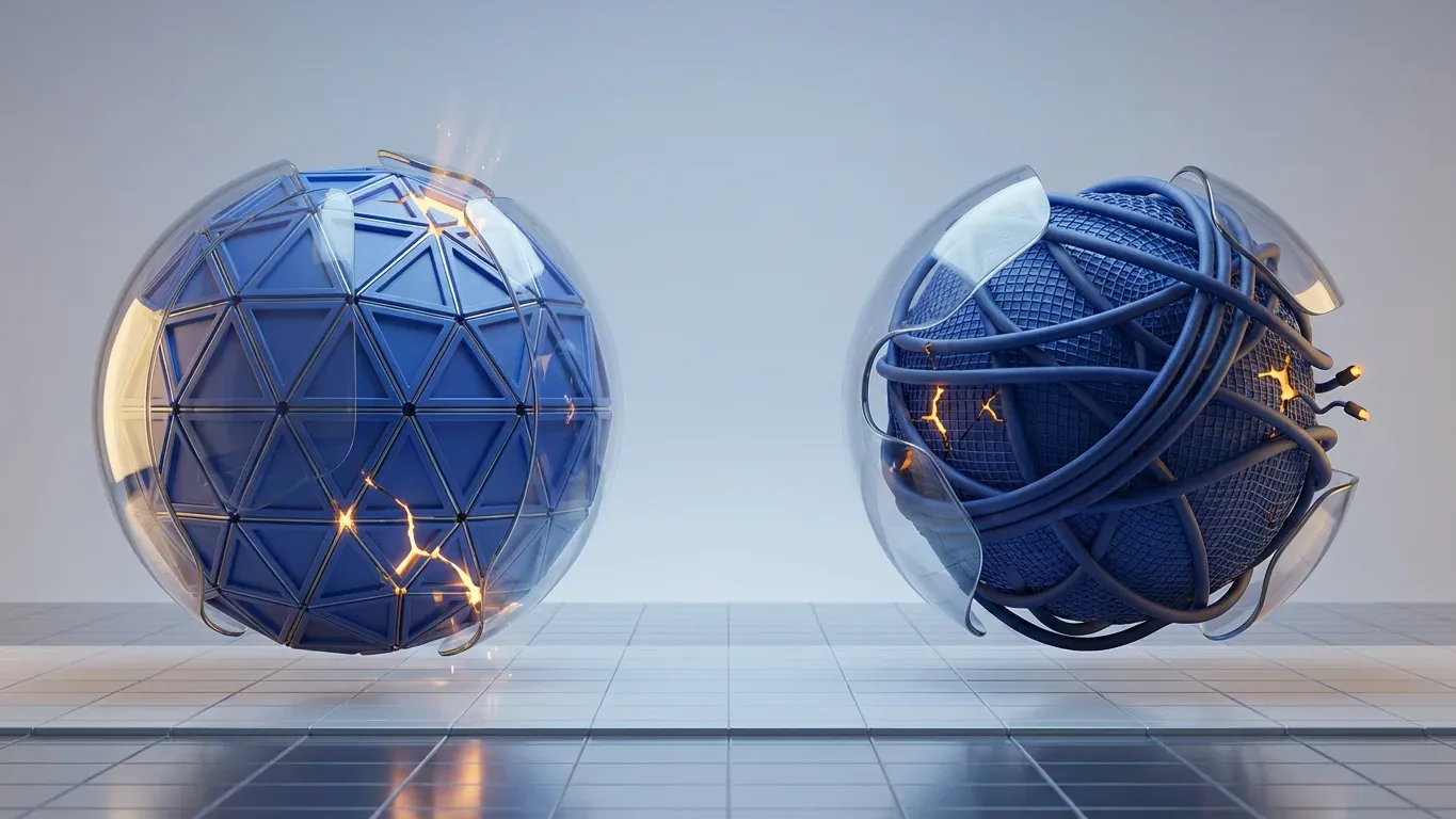 Concept image of crypto self-custody showing protected digital ownership versus vulnerable third-party asset control