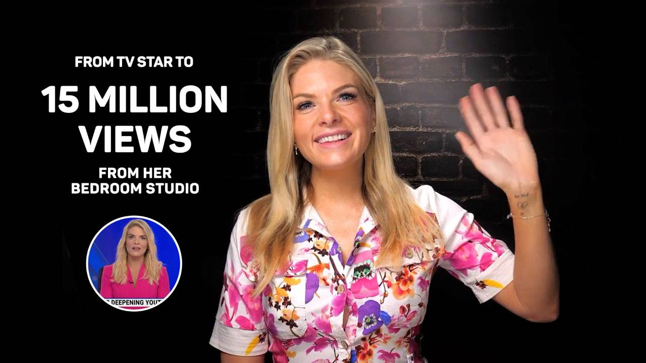 Erin Molan recording in her home studio