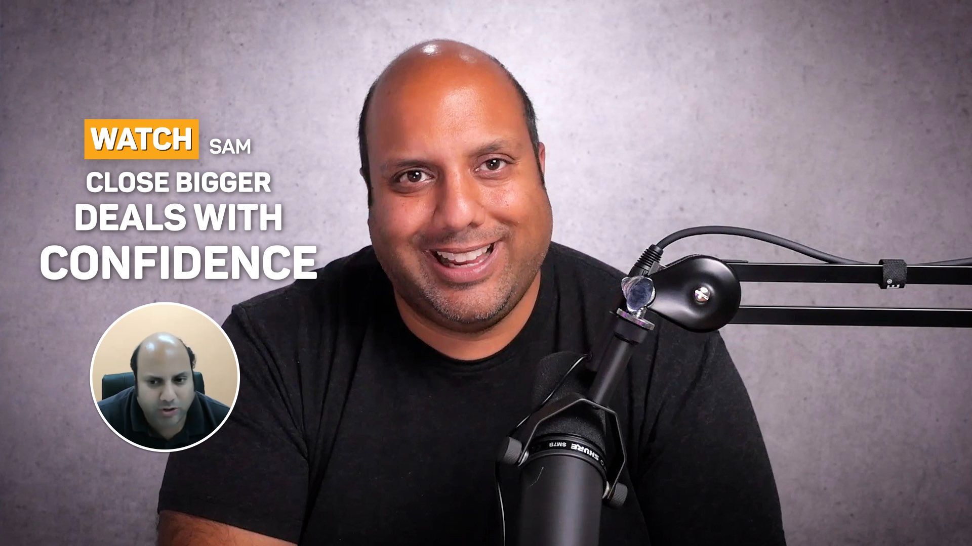 Sam Moses beside his podcast microphone, play from 9:06