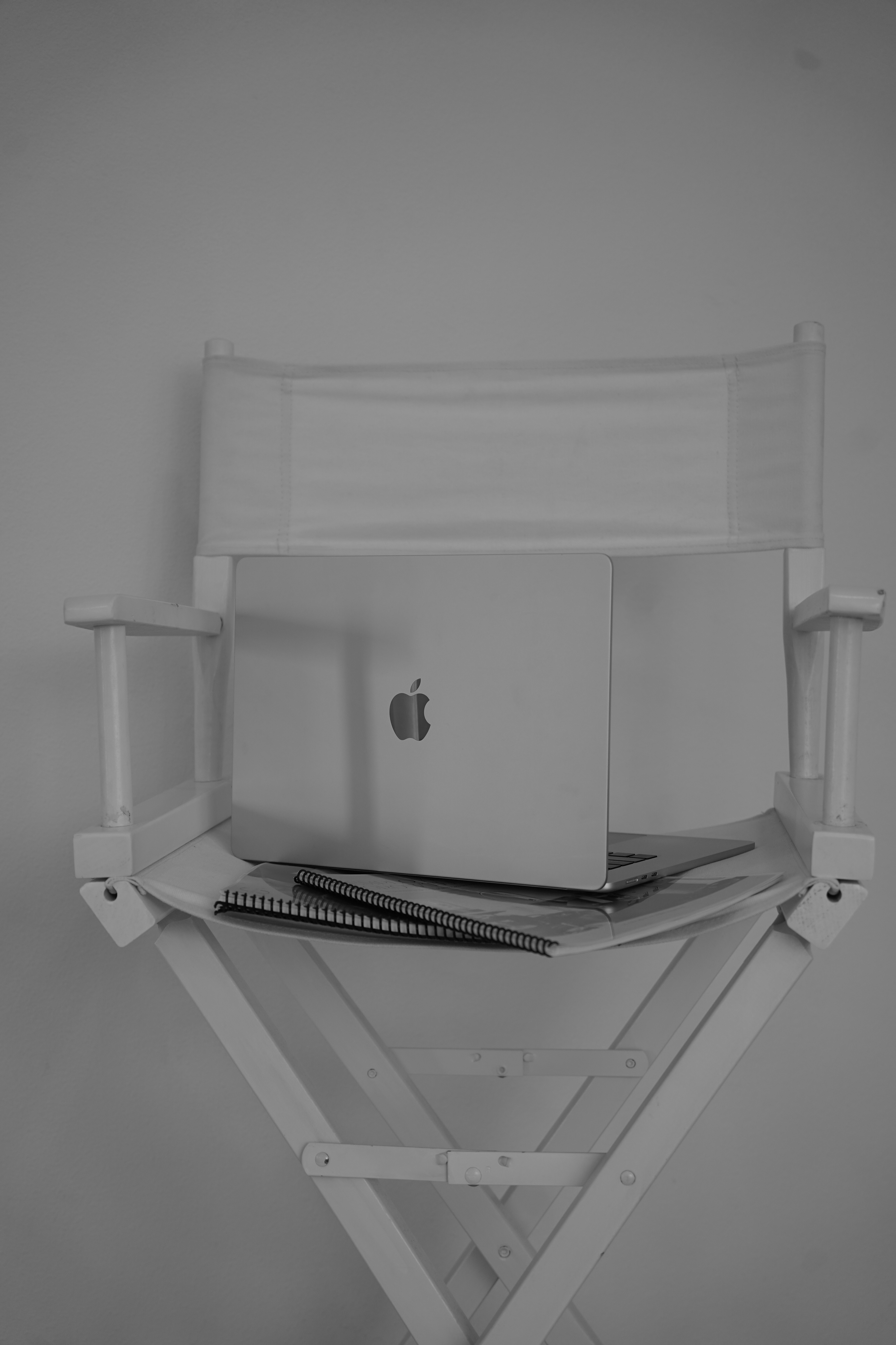 Laptop on a director's chair