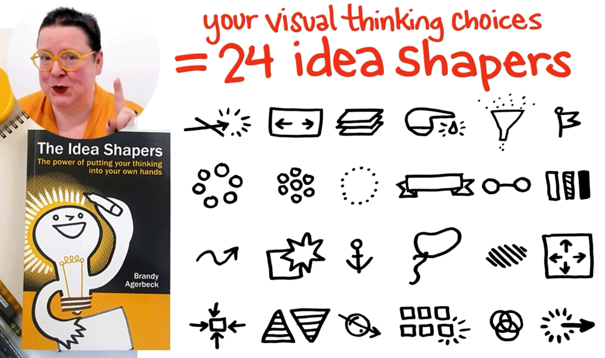 Brandy Agerbeck with the 24 idea shaper symbols — complete system for capturing ideas, organizing complex information, and thinking on paper