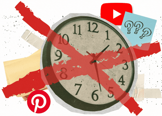 Clock crossed out &mdash; no more wasting time learning how to organize your thoughts