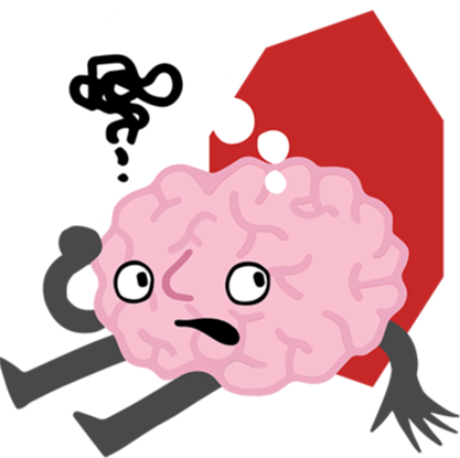 cartoon brain pooped out sitting on the ground leaning against a stop sign octogon to represent procrastination