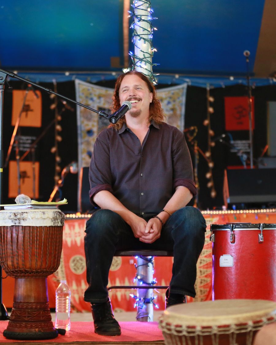 Jim Donovan, M.Ed., leading a drum circle facilitation training
