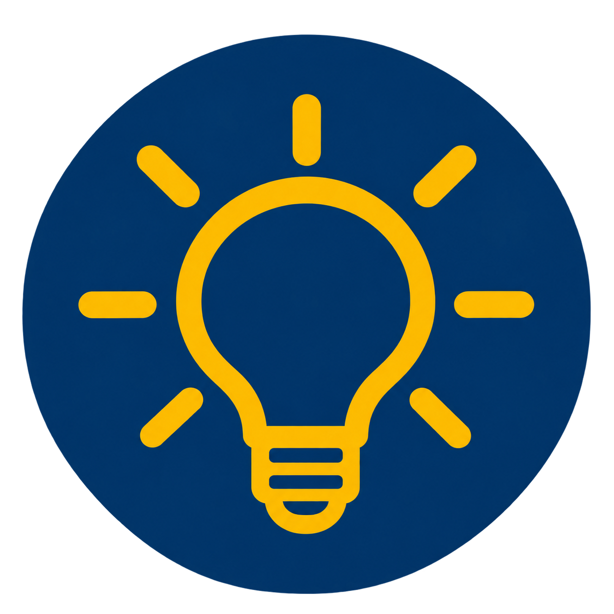 Gold lightbulb icon on a navy circle representing stronger grant-development skills, new ideas and greater organizational impact.