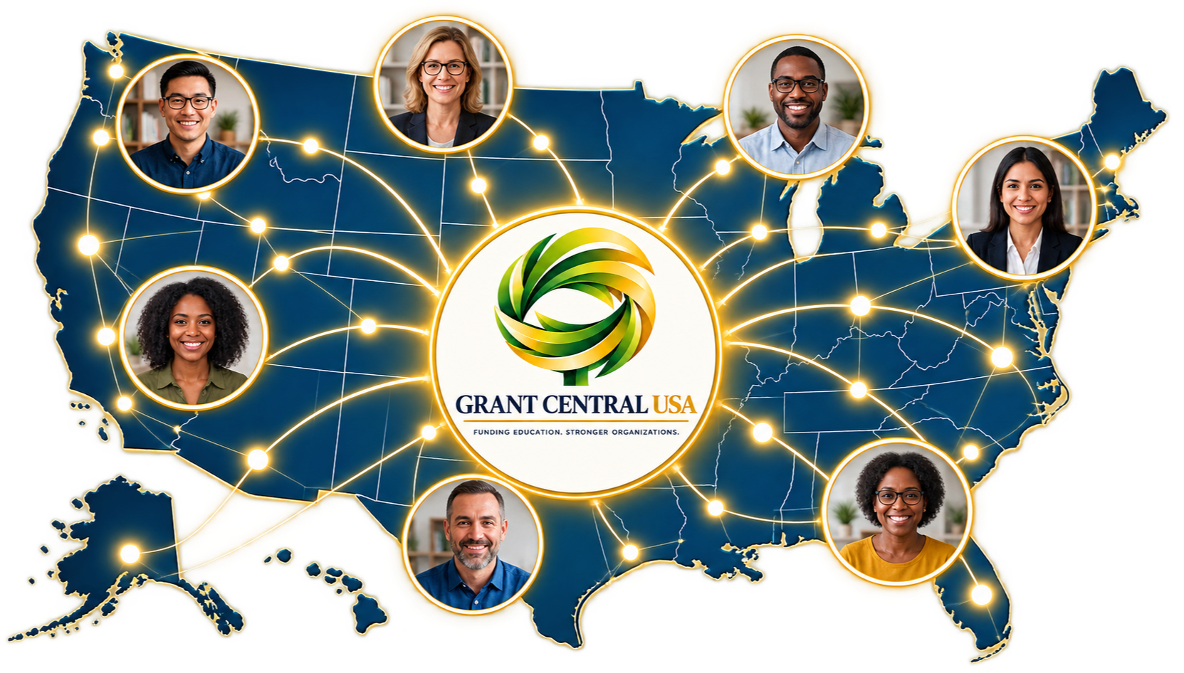 Grant Central USA nationwide live online grant writing workshop network with diverse participants connected across the United States.