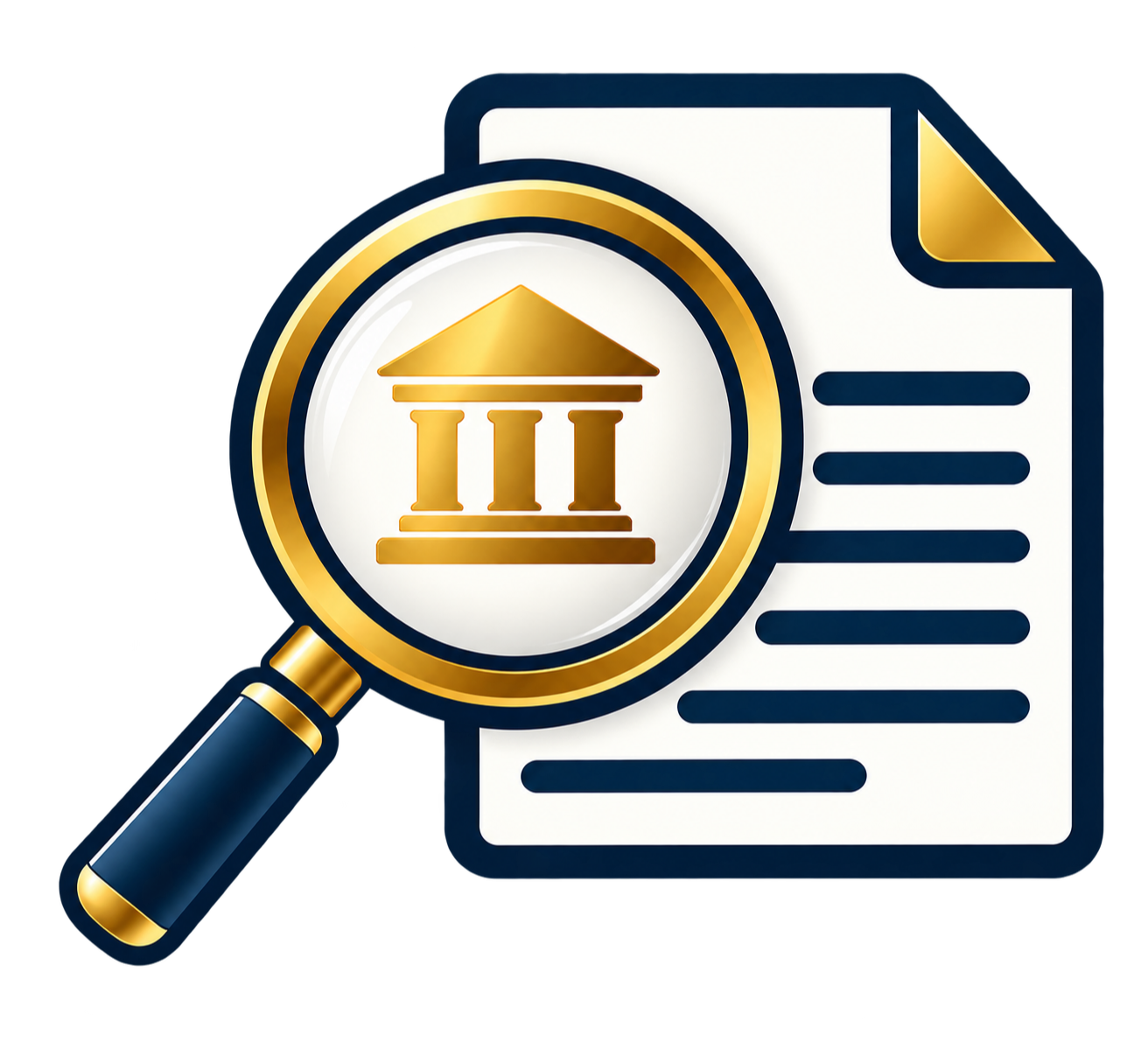 Magnifying glass and funding document representing the search for relevant grant opportunities.