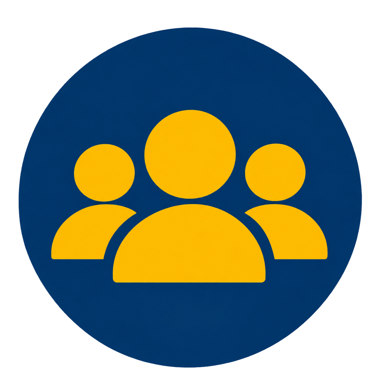 Gold group-of-people icon on a navy circle representing expert instruction from experienced grant-development professionals.