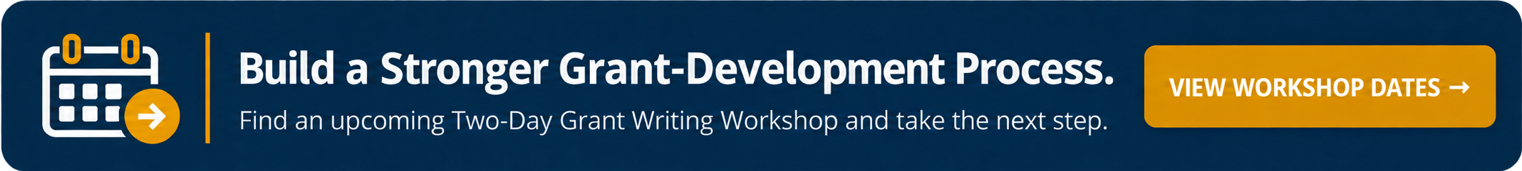 Grant Central USA live online Two-Day Grant Writing Workshop banner inviting participants to build a stronger grant-development process from anywhere and view upcoming online workshop dates.